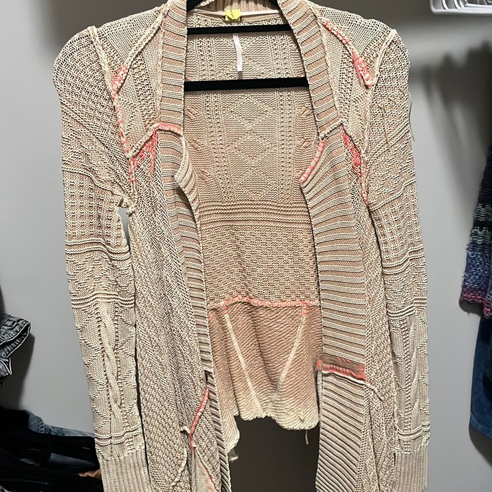 Cream/Pink Trim Free People Cardigan.